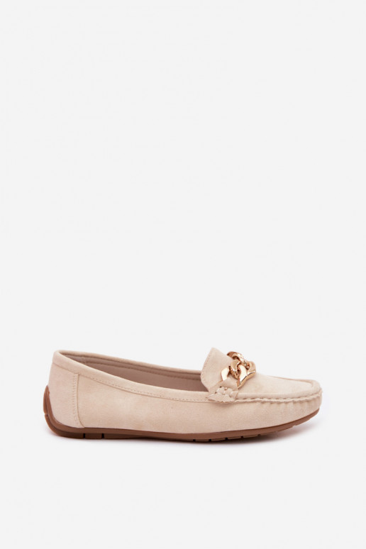 Mocasines dorados para mujer con cadena de ante sintético color arena Amaretto