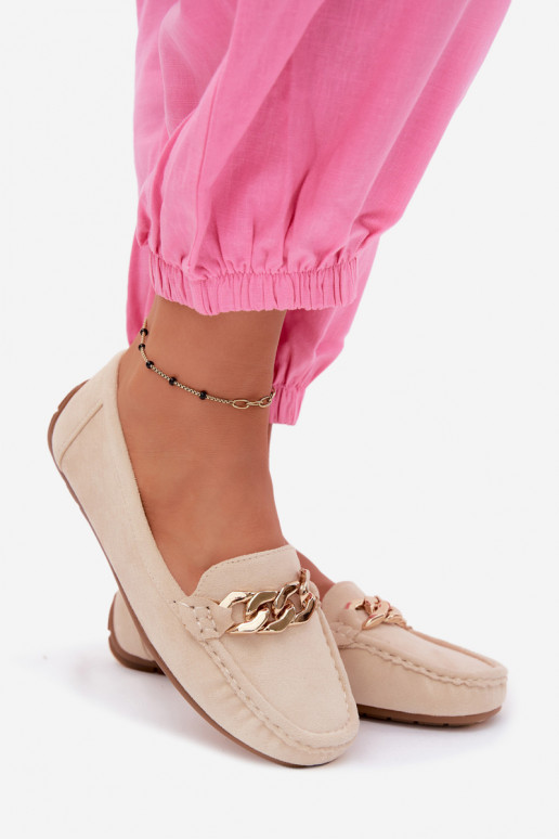 Mocasines dorados para mujer con cadena de ante sintético color arena Amaretto