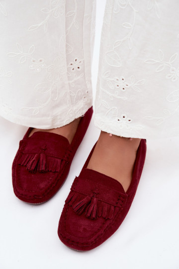 Mocasines para mujer con borlas de ante sintético color burdeos Linden