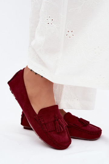Mocasines para mujer con borlas de ante sintético color burdeos Linden 2