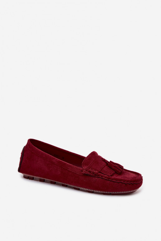 Mocasines para mujer con borlas de ante sintético color burdeos Linden