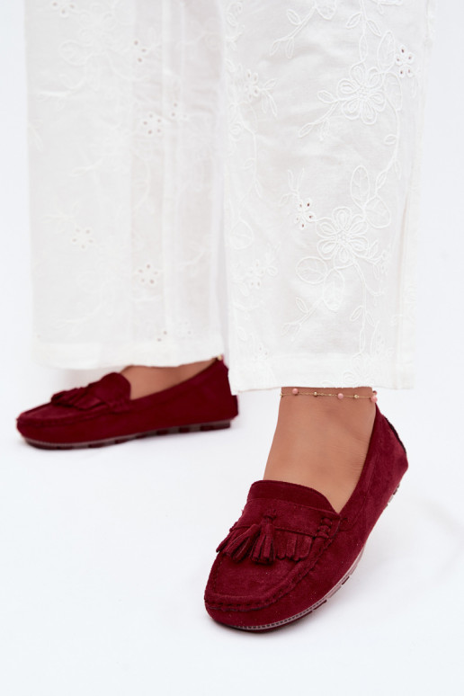 Mocasines para mujer con borlas de ante sintético color burdeos Linden