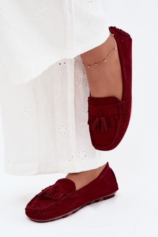 Mocasines para mujer con borlas de ante sintético color burdeos Linden