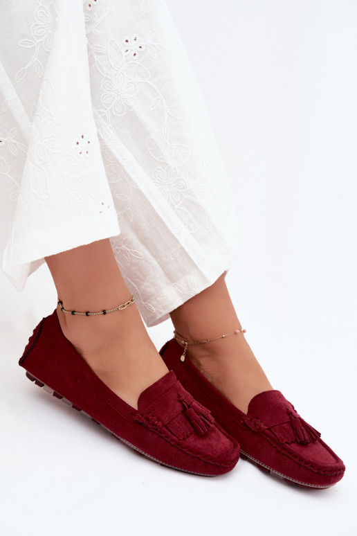 Mocasines para mujer con borlas de ante sintético color burdeos Linden
