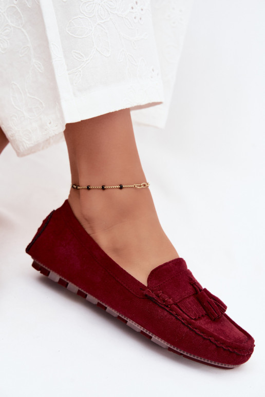 Mocasines para mujer con borlas de ante sintético color burdeos Linden