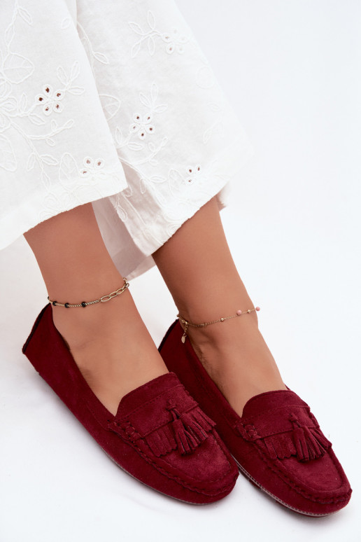 Mocasines para mujer con borlas de ante sintético color burdeos Linden