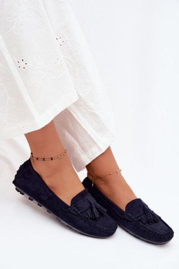 Mocasines para mujer con borlas de ante sintético color azul oscuro Linden