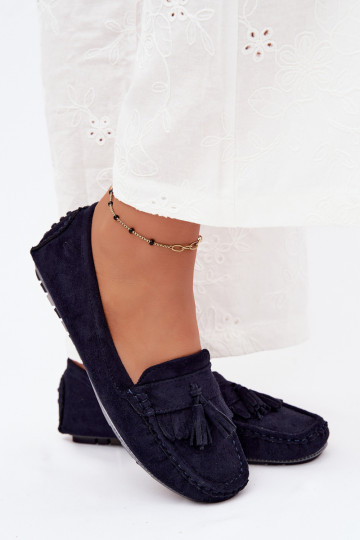 Mocasines para mujer con borlas de ante sintético color azul oscuro Linden 2