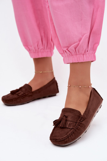 Mocasines para mujer con borlas de ante sintético color chocolate Linden