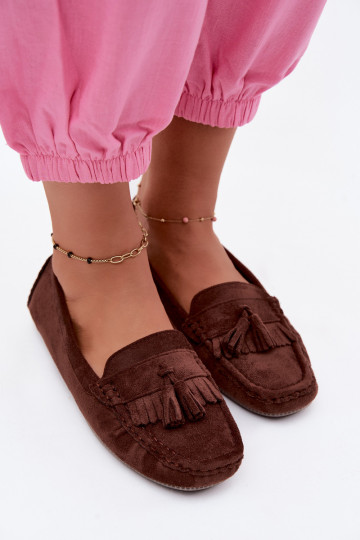 Mocasines para mujer con borlas de ante sintético color chocolate Linden 2