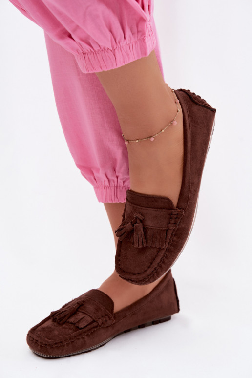 Mocasines para mujer con borlas de ante sintético color chocolate Linden