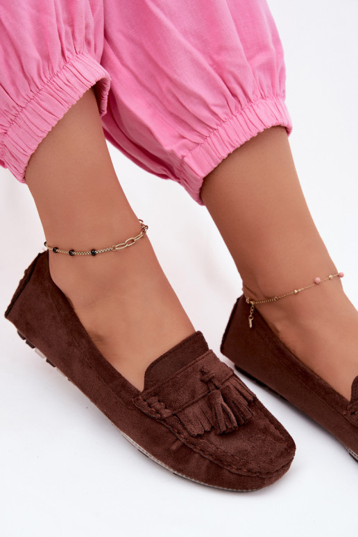Mocasines para mujer con borlas de ante sintético color chocolate Linden