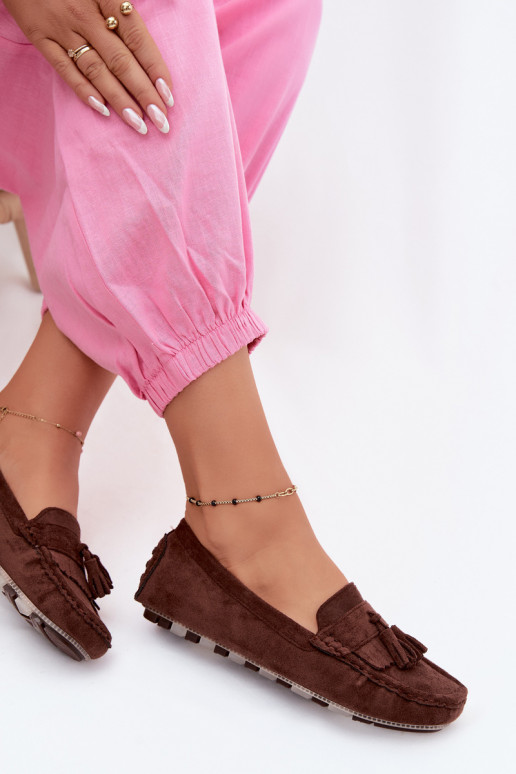 Mocasines para mujer con borlas de ante sintético color chocolate Linden
