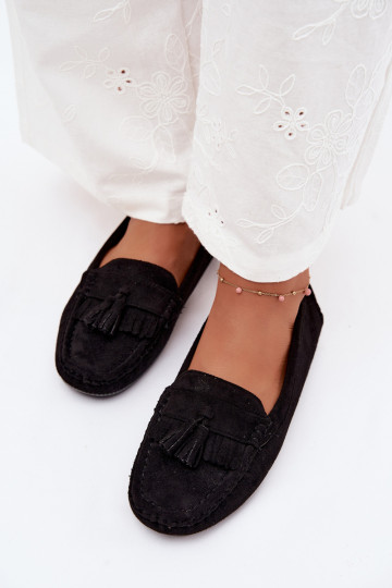 Mocasines para mujer con borlas de ante sintético color negro Linden