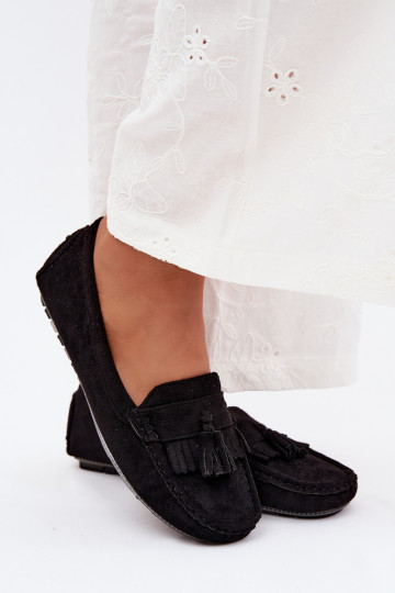 Mocasines para mujer con borlas de ante sintético color negro Linden 2