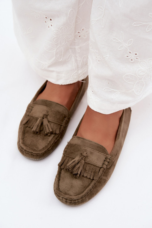Mocasines para mujer con borlas de ante sintético color verde Linden