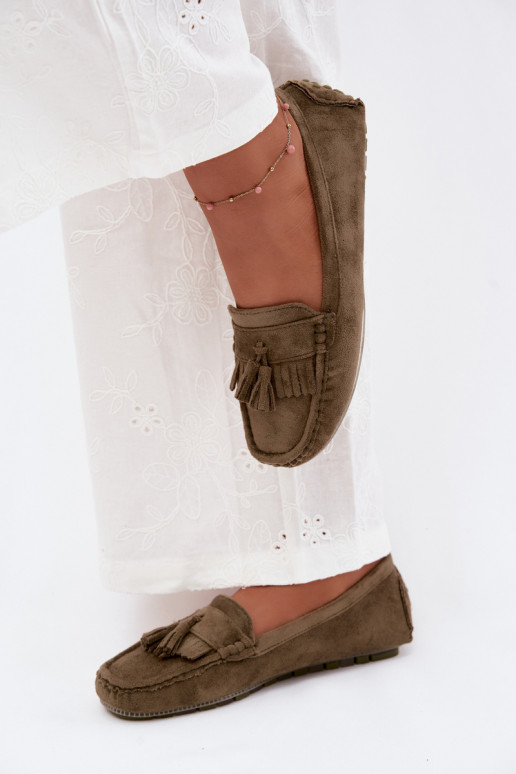 Mocasines para mujer con borlas de ante sintético color verde Linden