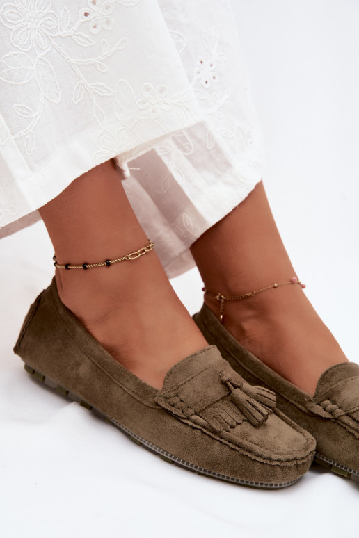 Mocasines para mujer con borlas de ante sintético color verde Linden