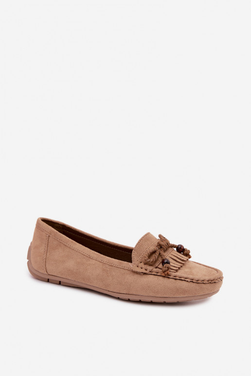 Mocasines planos para mujer con lazos y borlas de ante sintético color arena Bluebell