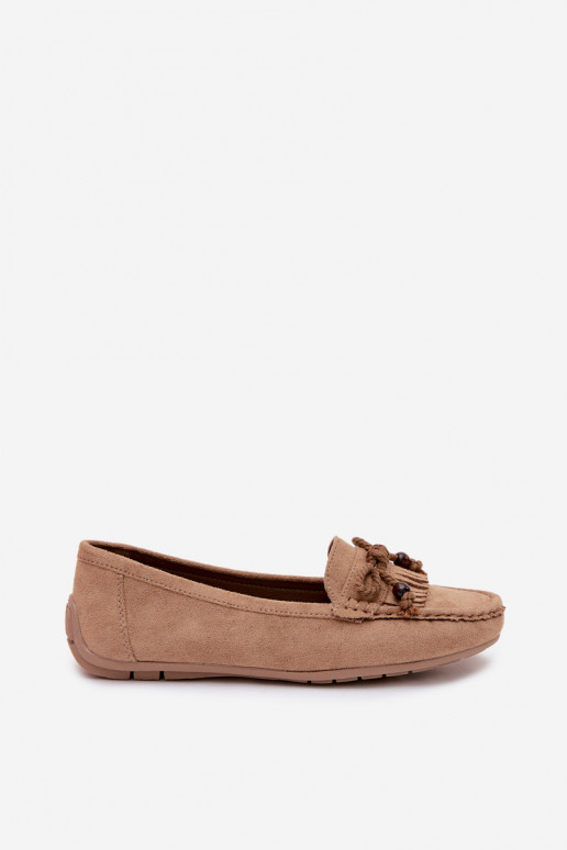 Mocasines planos para mujer con lazos y borlas de ante sintético color arena Bluebell