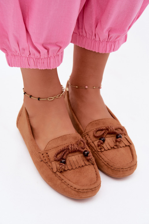 Mocasines para mujer con lazos y flecos en ante sintético color marrón Bluebell