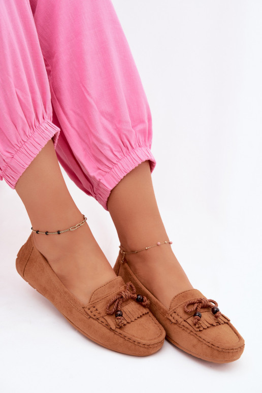 Mocasines para mujer con lazos y flecos en ante sintético color marrón Bluebell