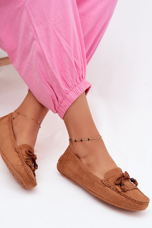 Mocasines para mujer con lazos y flecos en ante sintético color marrón Bluebell
