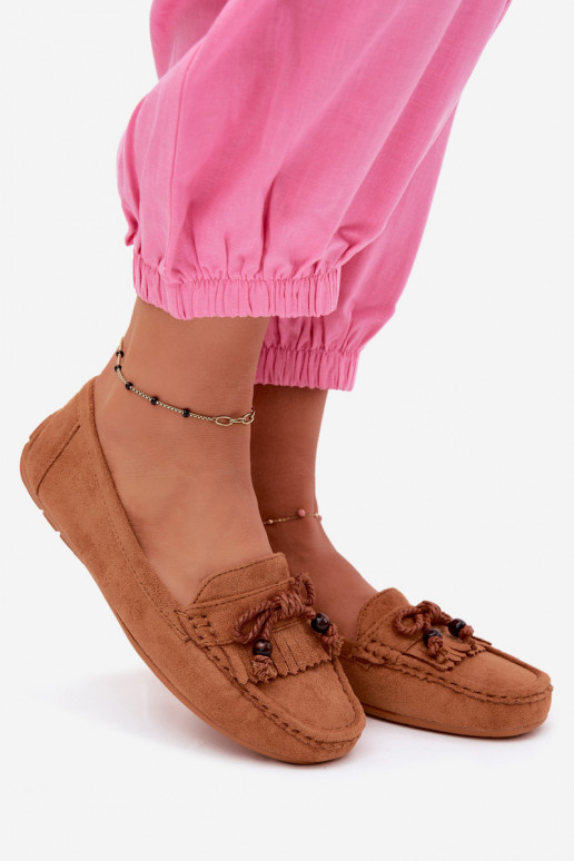 Mocasines para mujer con lazos y flecos en ante sintético color marrón Bluebell