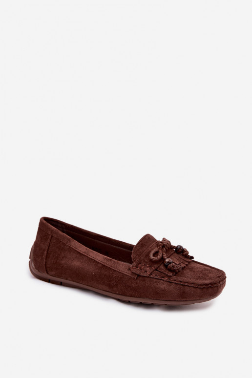 Mocasines para mujer con lazos y flecos en ante sintético color chocolate Bluebell