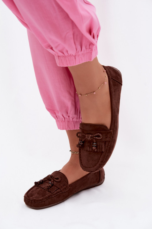 Mocasines para mujer con lazos y flecos en ante sintético color chocolate Bluebell