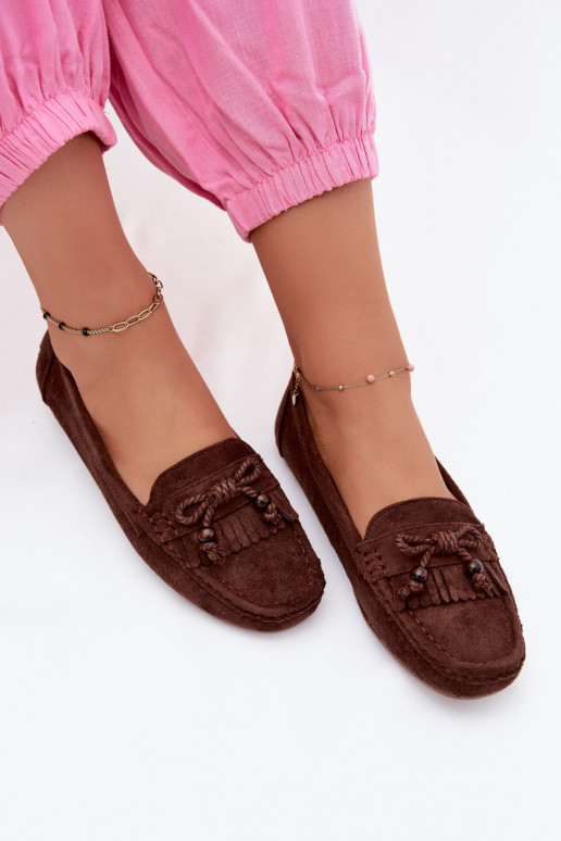 Mocasines para mujer con lazos y flecos en ante sintético color chocolate Bluebell
