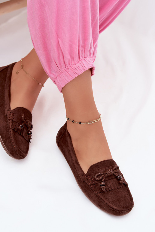 Mocasines para mujer con lazos y flecos en ante sintético color chocolate Bluebell