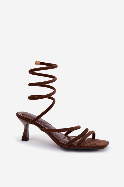 Sandalias de tacón para mujer con tiras color chocolate Samara