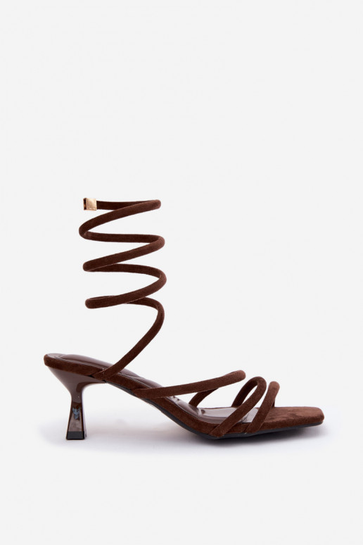 Sandalias de tacón para mujer con tiras color chocolate Samara