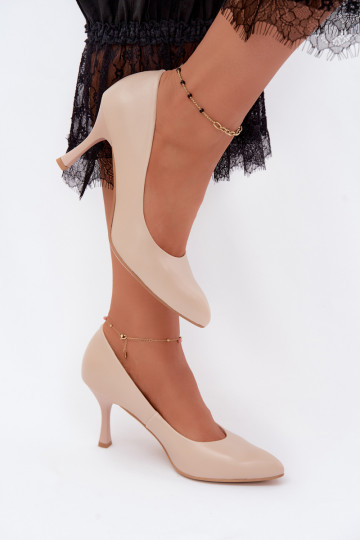 Zapatos de tacón alto para mujer de cuero sintético color arena Zazoo 1070