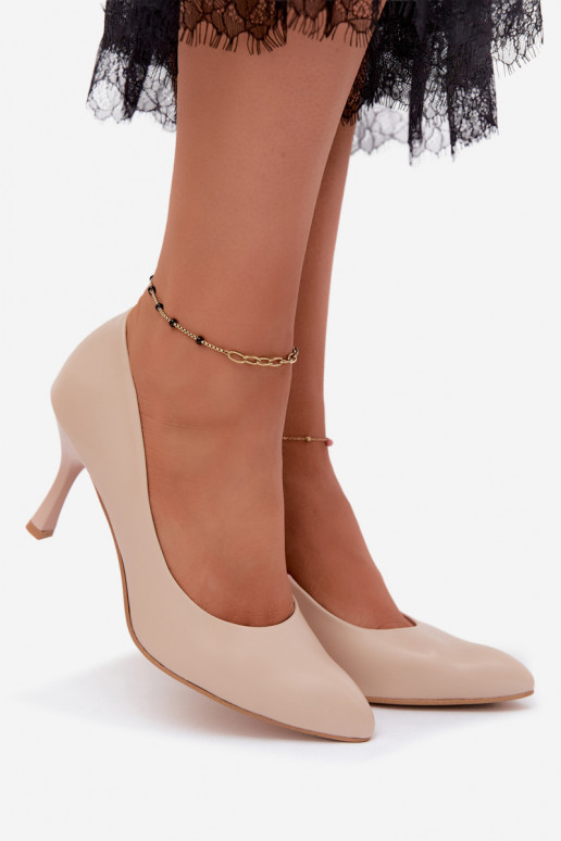 Zapatos de tacón alto para mujer de cuero sintético color arena Zazoo 1070