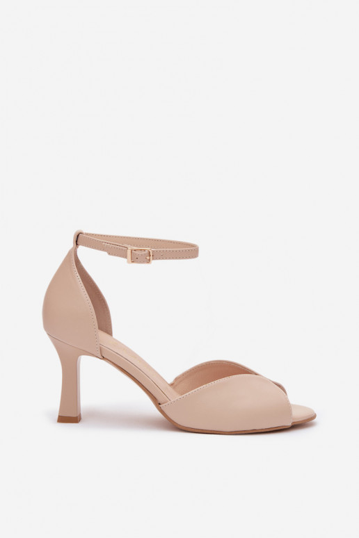 Sandalias de tacón fino para mujer color arena Zazoo 1120