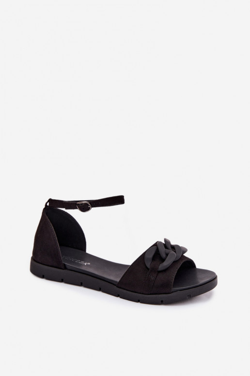 Sandalias planas para mujer con cadenas Vinceza 17320 color negro
