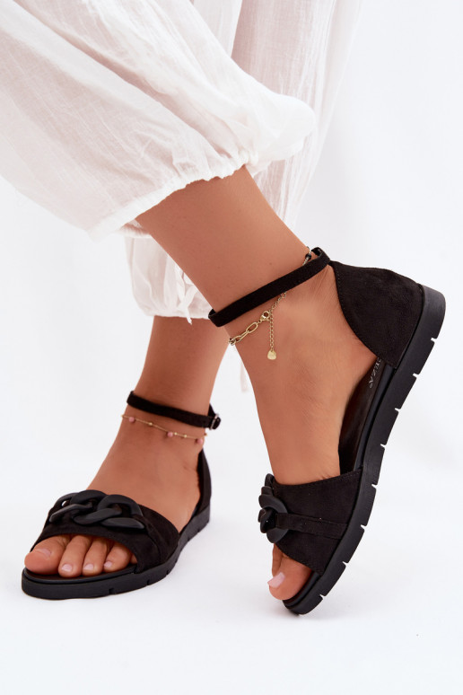 Sandalias planas para mujer con cadenas Vinceza 17320 color negro