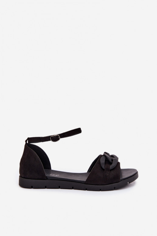 Sandalias planas para mujer con cadenas Vinceza 17320 color negro