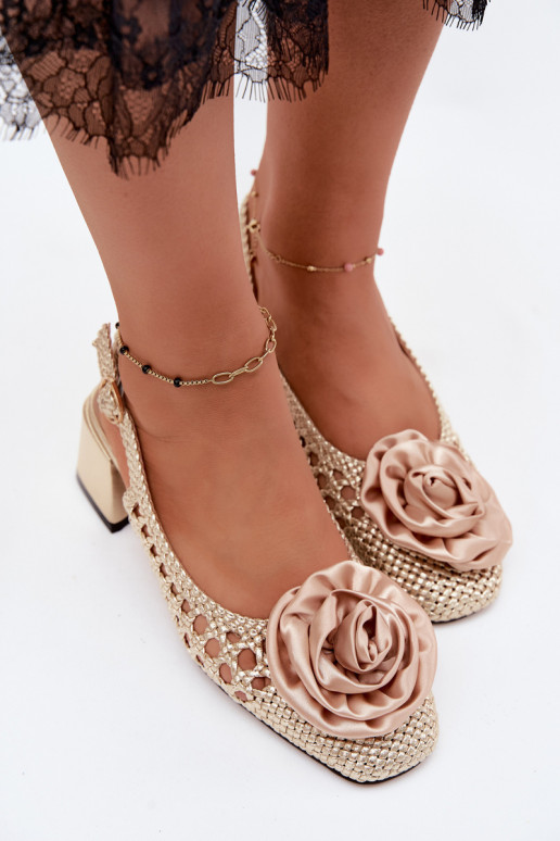 Sandalias de mujer con patrón, tacones y adornos Artiker 58C0798 color oro