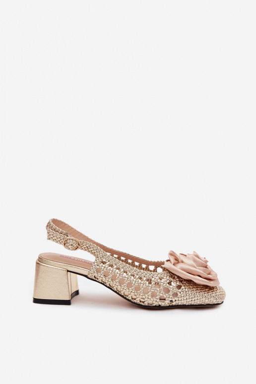 Sandalias de mujer con patrón, tacones y adornos Artiker 58C0798 color oro
