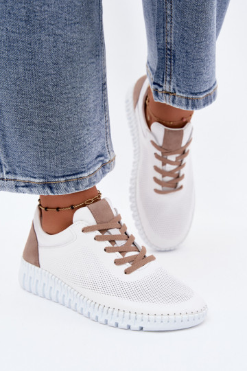 Zapatos deportivos de cuero para mujer Artiker 58C3083 blancos y marrones
