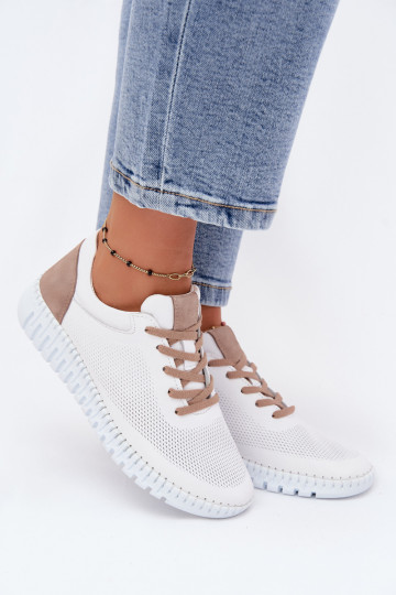Zapatos deportivos de cuero para mujer Artiker 58C3083 blancos y marrones 2