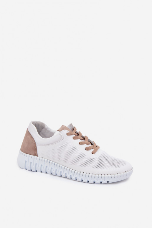 Zapatos deportivos de cuero para mujer Artiker 58C3083 blancos y marrones