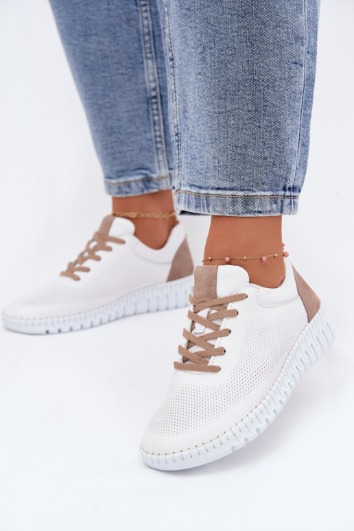 Zapatos deportivos de cuero para mujer Artiker 58C3083 blancos y marrones