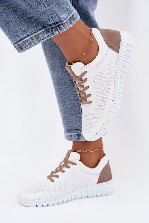Zapatos deportivos de cuero para mujer Artiker 58C3083 blancos y marrones