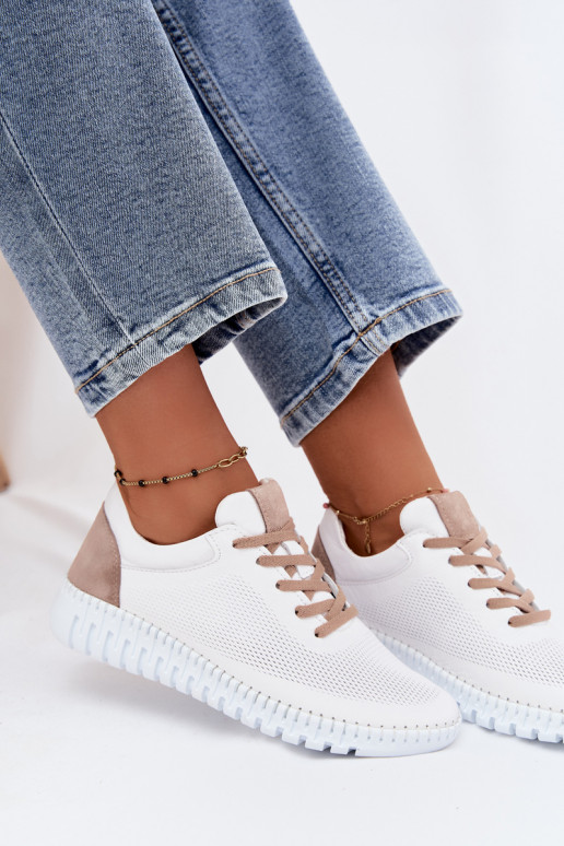 Zapatos deportivos de cuero para mujer Artiker 58C3083 blancos y marrones