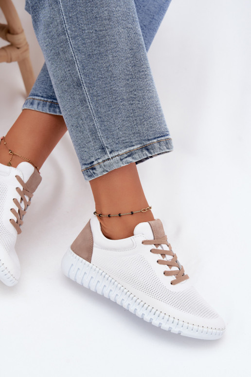 Zapatos deportivos de cuero para mujer Artiker 58C3083 blancos y marrones