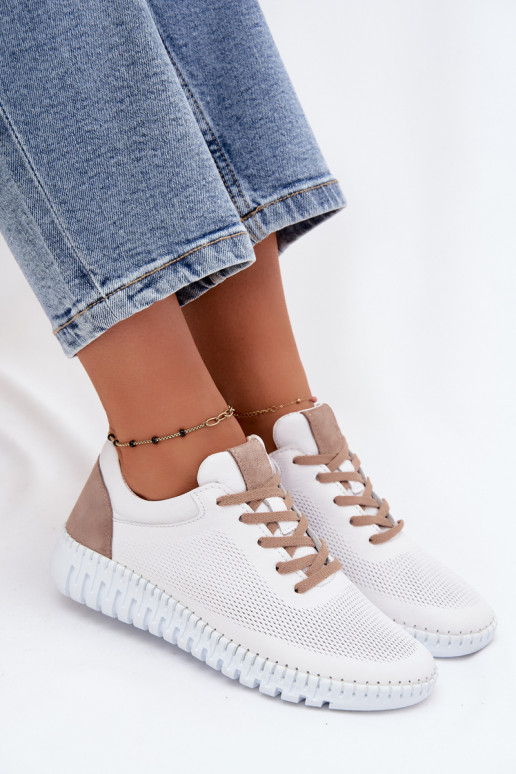 Zapatos deportivos de cuero para mujer Artiker 58C3083 blancos y marrones